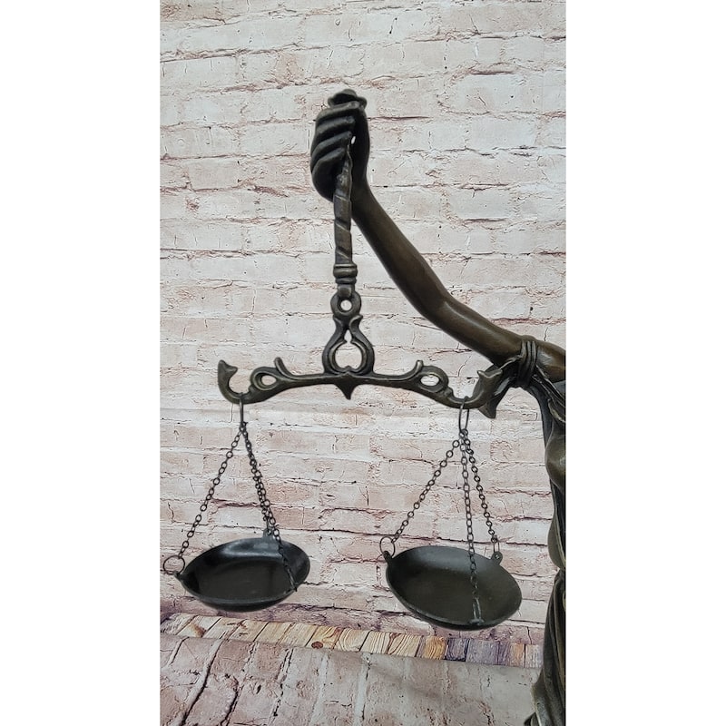 Justica Themis Blind Lady Of Justice Bronze Statue Sculpture On Marble Base By Mayer