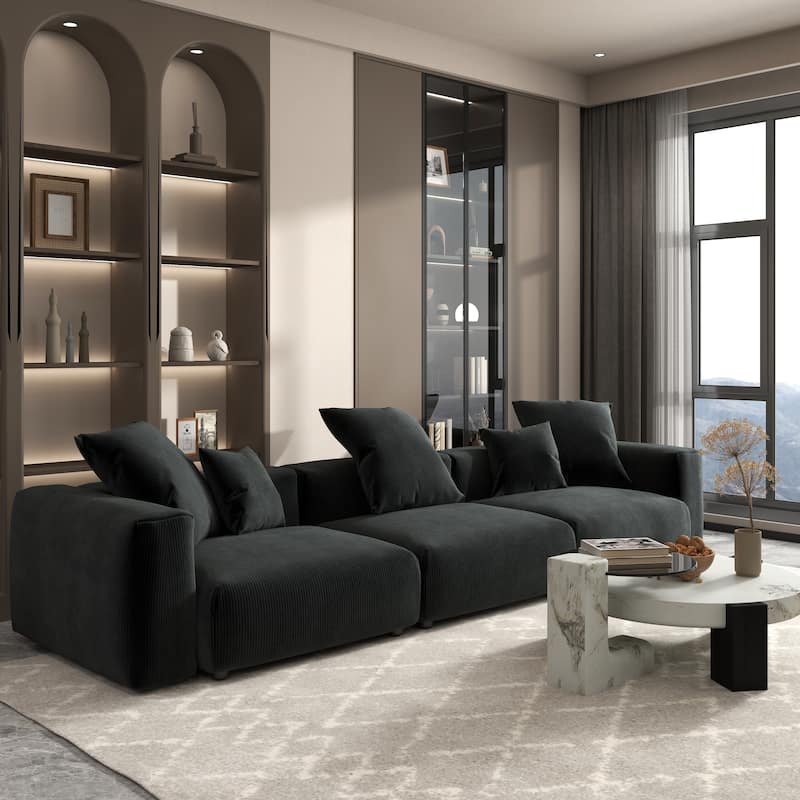142" Contemporary Corduroy Sectional Sofa Classic Deep Couch