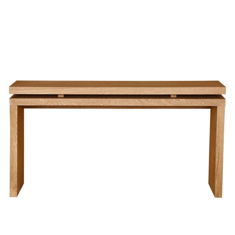 60'' Farmhouse Console Table - Retro Wooden Entryway Table with Double Board Suspension Design, Solid Wood & MDF, Sofa Table