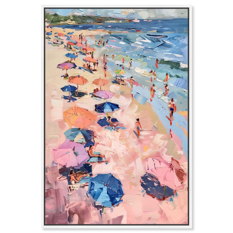Art Remedy Beach Side Joys Framed Colorful Coastal 1 Piece Canvas Wall Art - 11 x 16 - White