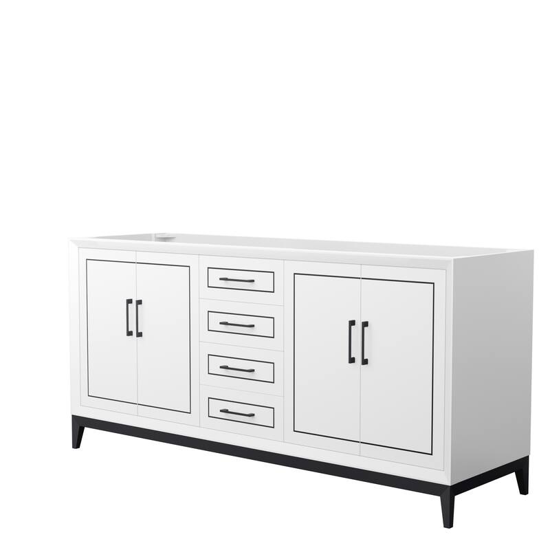 Marlena 72-Inch Double Vanity Cabinet - White, Matte Black Trim, No Top