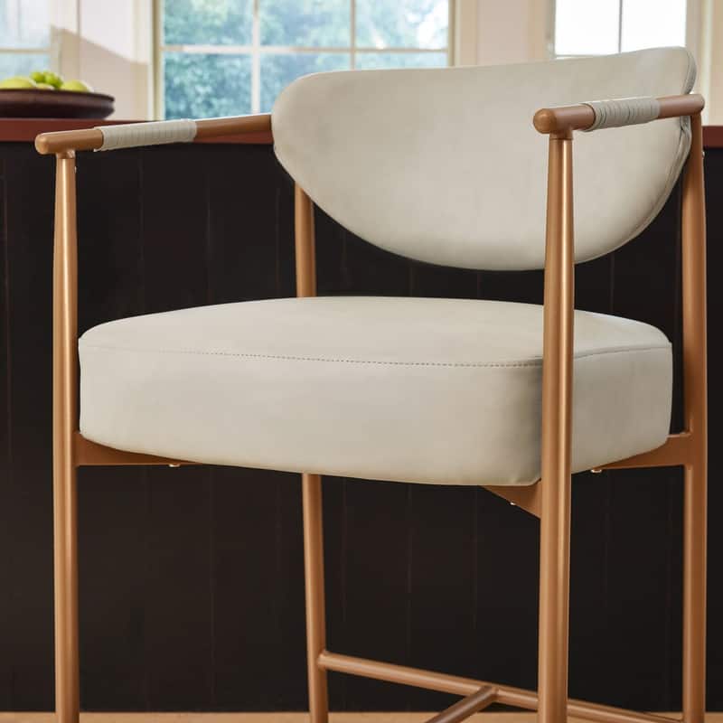 Spruce & Spring Modern Counter Stool with Gold Metal Frame and Woven Strap Arm