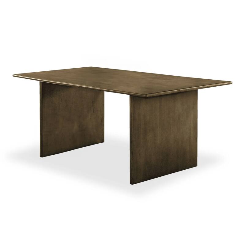 Heln 7pc Dining Table and Chair Set, Light Gray Fabric, Natural Brown