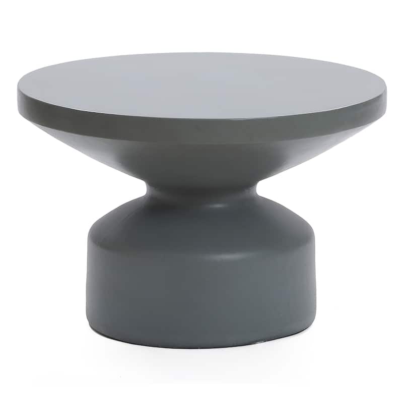 Grey MgO Round Coffee Table, Indoors and Outdoors - 16.14" H x 24.21" W x 24.21" D