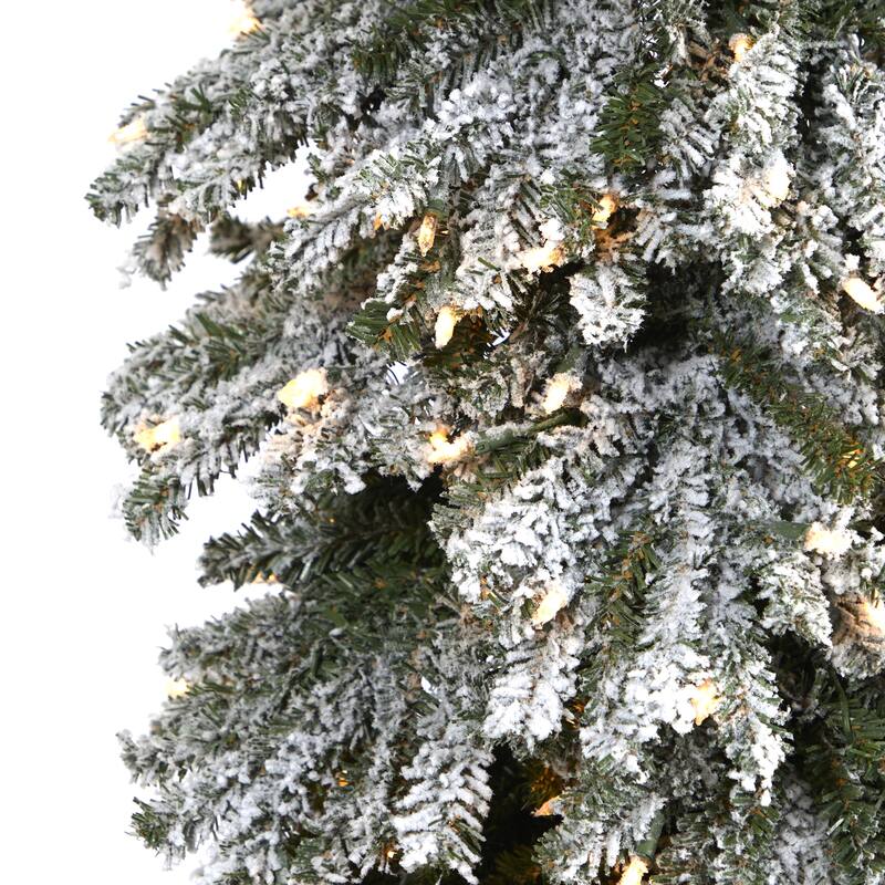 8' Pre-Lit Flocked Gr& Alpine Artificial Christmas Tree, Clear Lights - 8 Foot