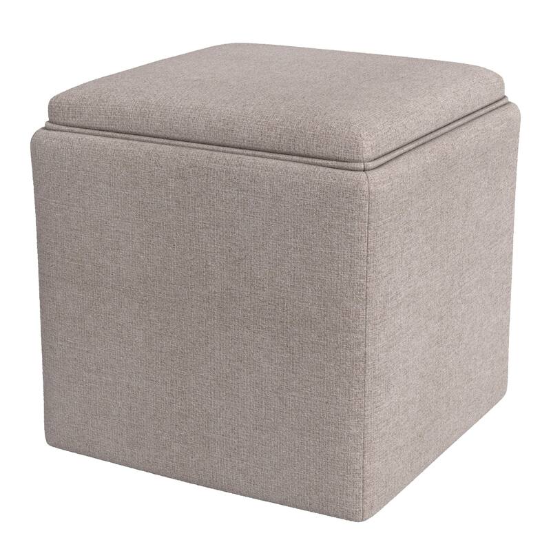Soa 18 Inch Square Tray-Top Storage Ottoman in Light Brown Woven Fabric - Brown