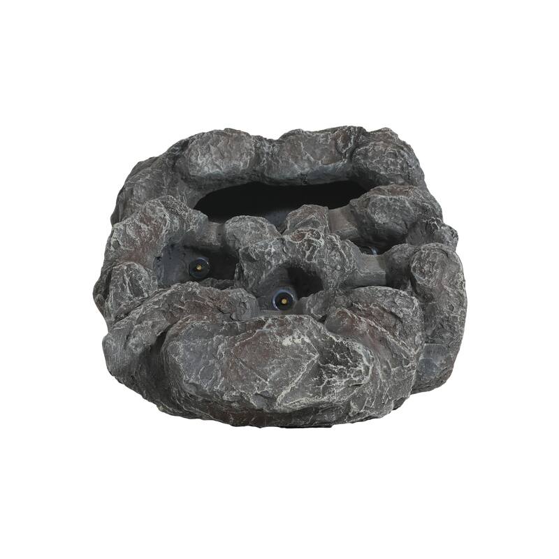 Roomfitters 24" 5-Tiered Tall Slim Concrete Outdoor Fountain with LED Lights, Space-Saving Faux Stone Column Water Feature, Gray