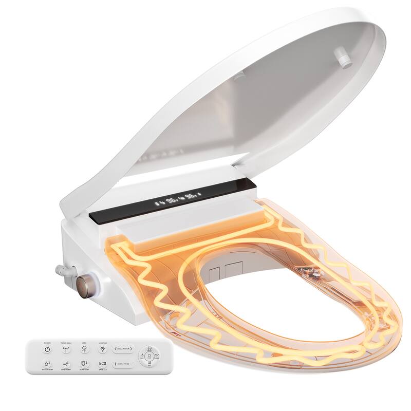 Elongated Smart Bidet Toilet Seat, Heated Seat Bidet with Warm Water and Dryer - White