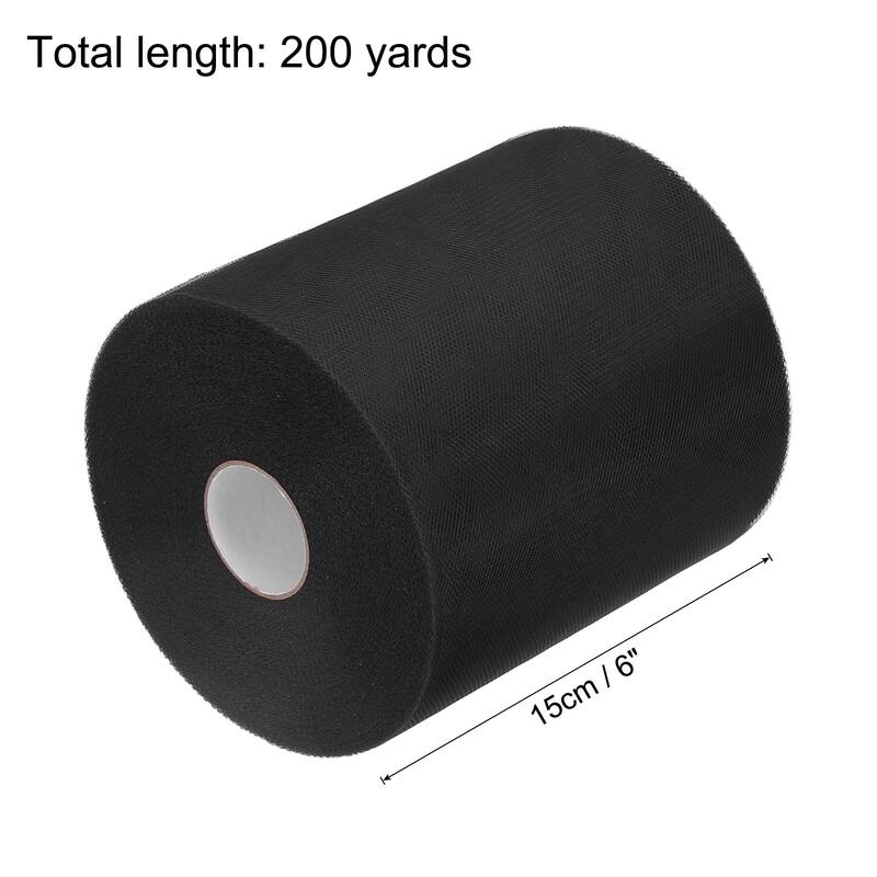 Tulle Rolls Fabric Spools 6" for Decoration Wrapping Wedding DIY Craft - Black - 200 Yard