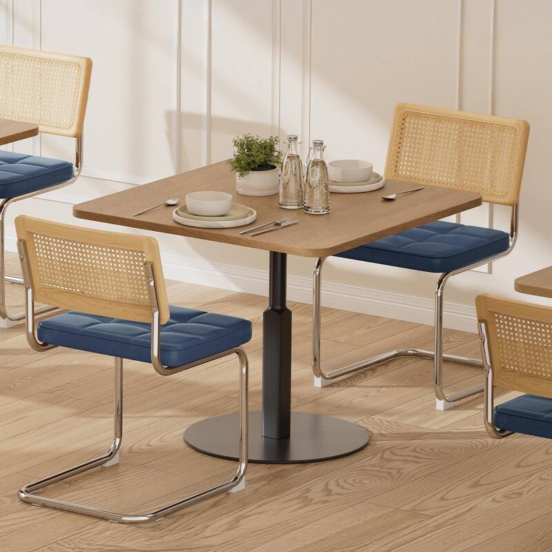 Natural Rattan Dining Chairs Set of 4, Modern Dining Room Chairs with Solid Wood Back, Upholstered Faux Leather