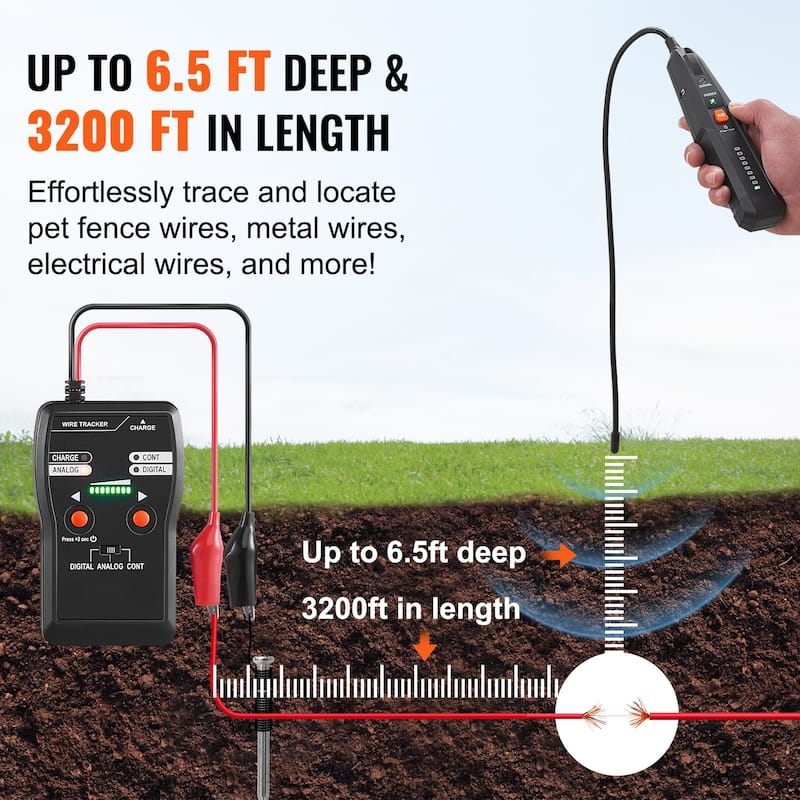 Subterranean Wire Locator, Earphone-Included Cable Tracer and Break Detector, Ideal for Locating Hidden Pet Fences