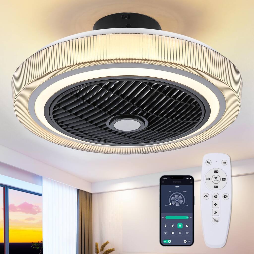Low Profile Ceiling Fan with Light - Modern Flush Mount Enclosed Ceiling Fan-20 Smart Bladeless Ceiling Fans