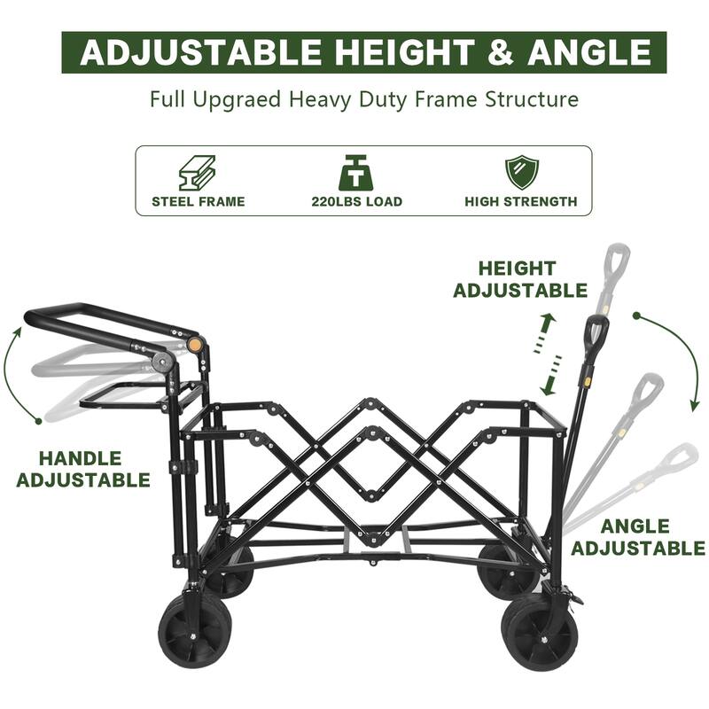 Collapsible Wagon with Canopy Extra Large 140L Storage Steel Frame All-Terrain Wheels Brakes - 20” x 44.9” x 46.8”