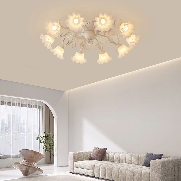 Flower Chandelier Fan with Light and Remote, Modern Flush
