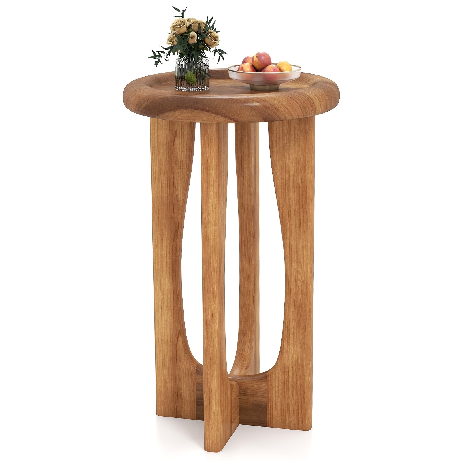 Gymax 14'' Round Mahogany Accent Table Farmhouse End Table w/ Round