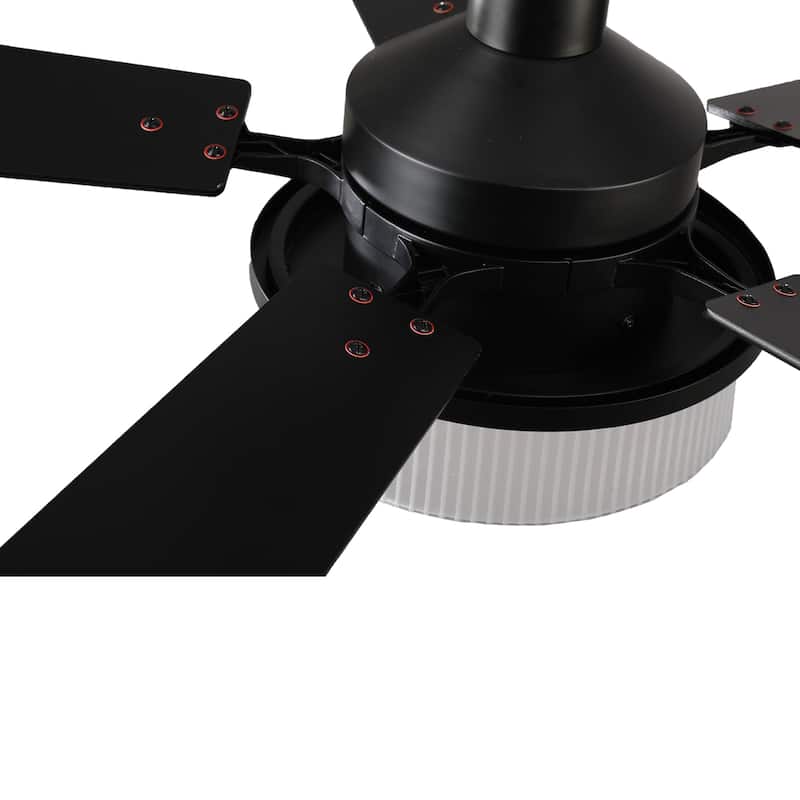 52" Modern Matte Black Reversible 5 Blades Dimmable LED Ceiling Fan with Light and Remote