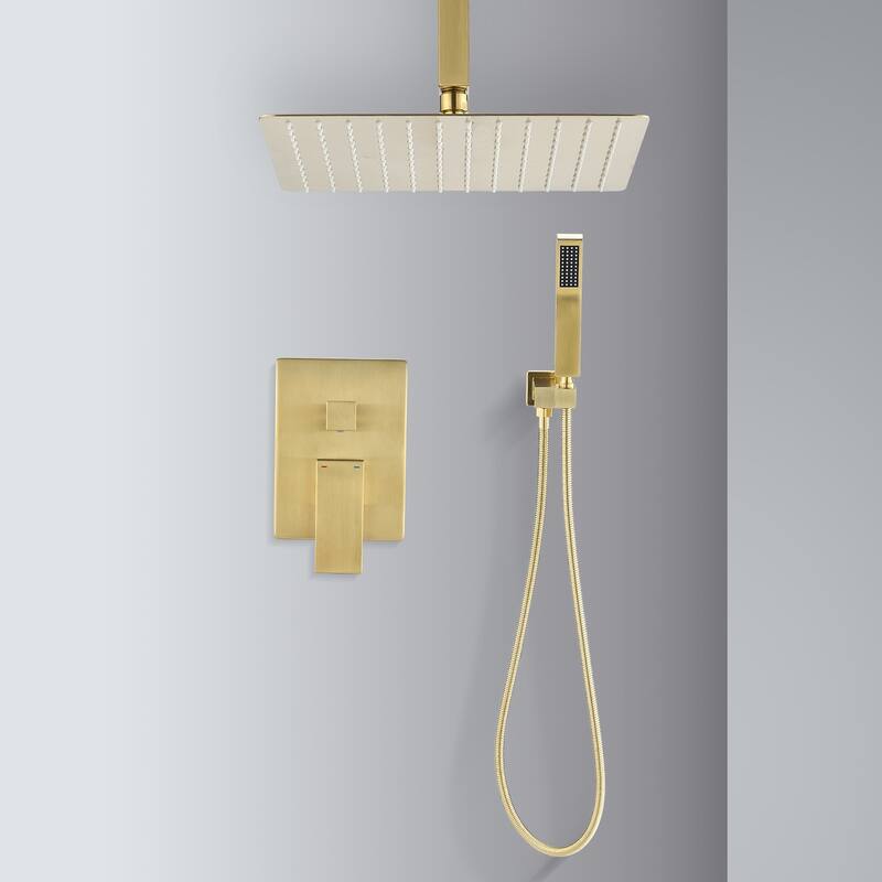Topcraft Ceiling Mount Rainfall Shower System with Handheld Showerhead - 10*10