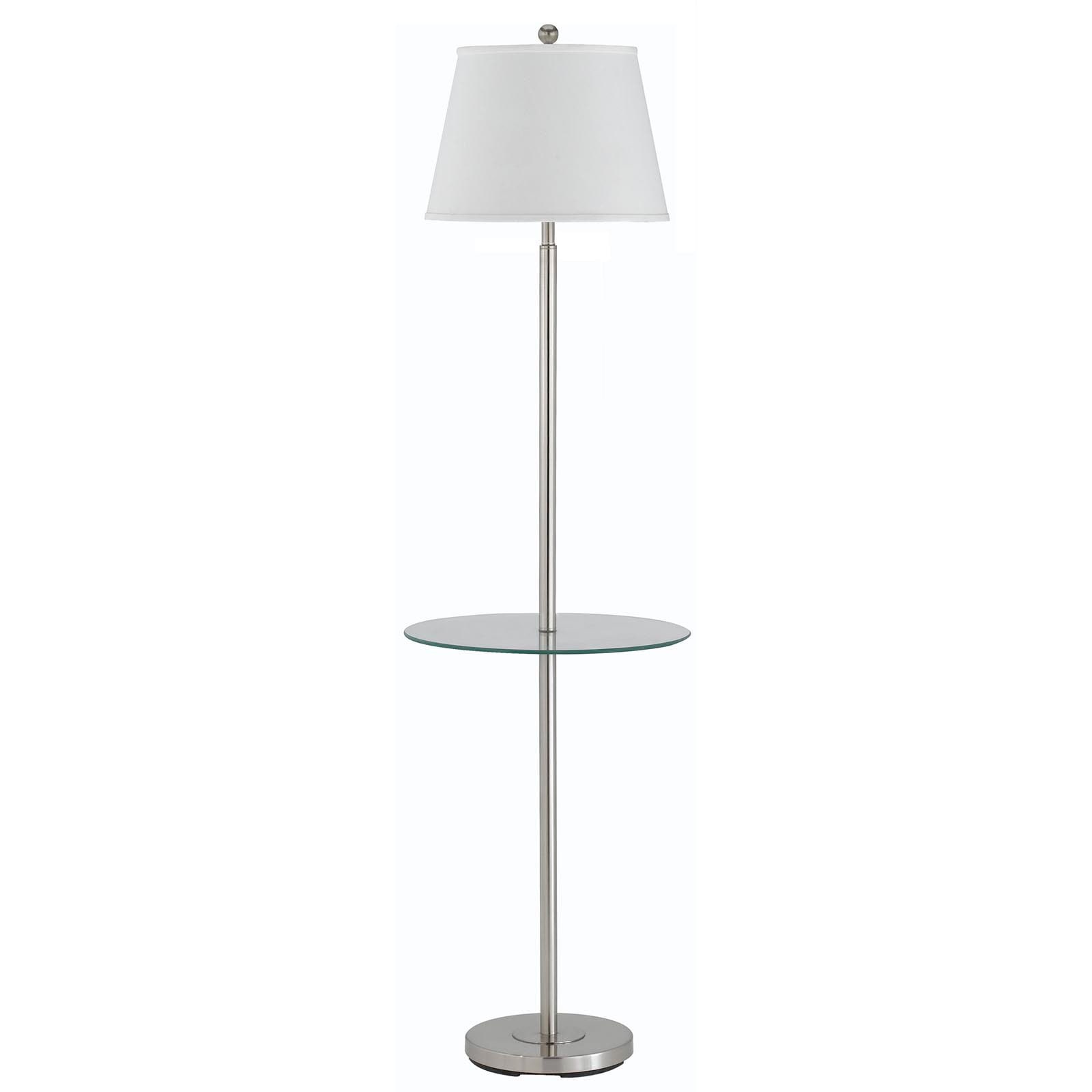 Nickel Metal Tray Table Floor Lamp With Fabric Square Shade