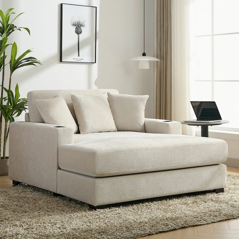 55" Oversized Lounger Modern Style Sofa with Pillows - Cream-Chenille