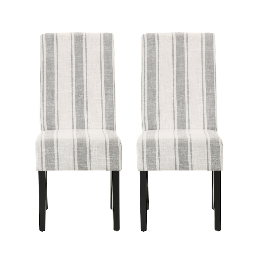 Dinner Chair Set of 2, Retro Style Armless Design, White Gray Stripes