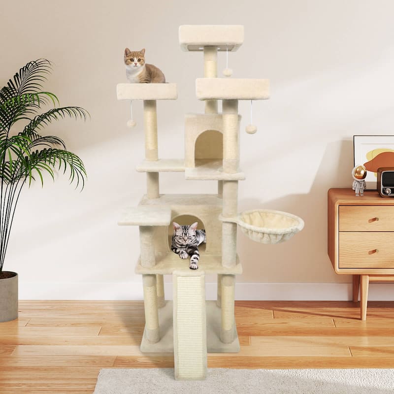 Costway 65” Tall Multi-level Cat Tree with 3 Upholstered Top Perch 2 - See Details