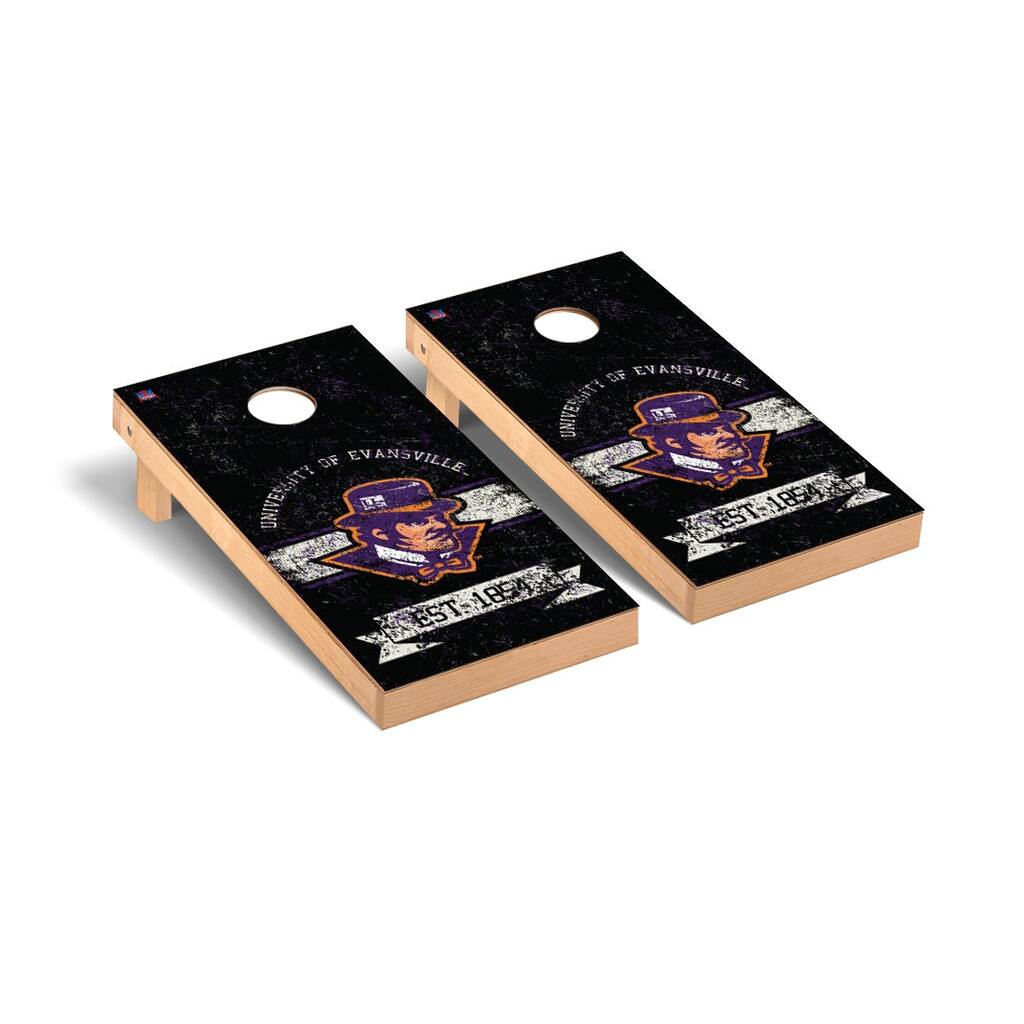University Of Evansville Purple Aces Cornhole Board Set - Banner Vintage Wooden