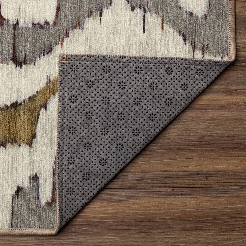 My Magic Carpet Machine Washable Rug Ochre Ikat Grey/Gold