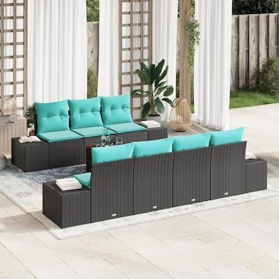 vidaXL 8 Piece Garden Sofa Set with Cushions Black Synthetic Wicker Acacia - 115.7×24.4×27.2