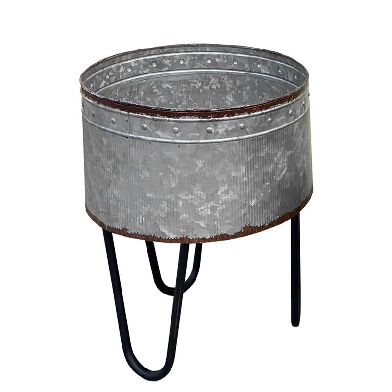 Galvanized Sheet Planter Tubs, Iron Powder Coated Hairpin Legs, Set of 3, Gray, Black - 8' x 10'