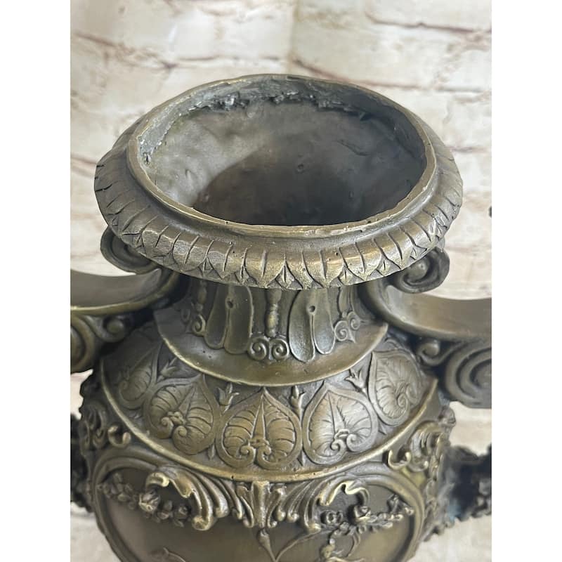 Neoclical Bronze Urn Sculpture Statue Vintage Style Cherubim Chariot Grapes 20 Inches X 12 Inches