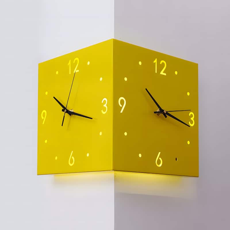 Backlit LED Wall Clock Corner Clock w/ Motion Sensor - Yellow