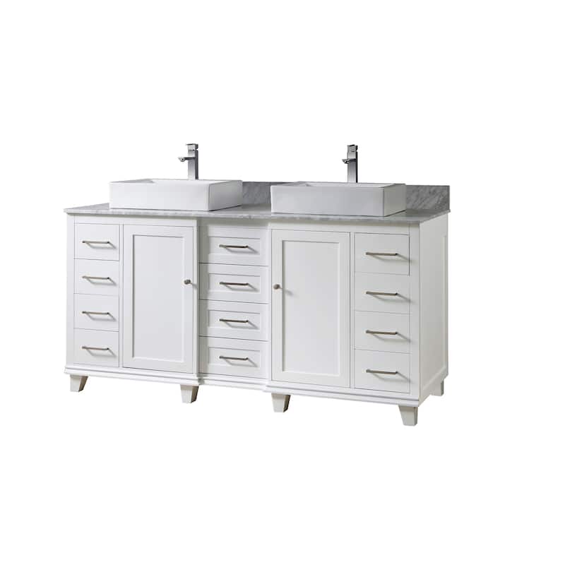 Ultimate Classic 72 In. Vanity In White With Carrara White Marble Vanity Top with vessel sinks - White - Painted/Polished/Nickel Finish - Double Vanities
