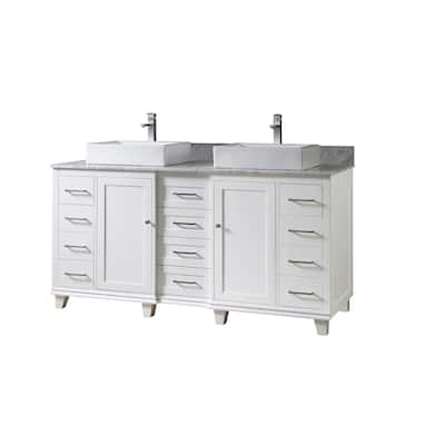 Ultimate Classic 72 In. Vanity In White With Carrara White Marble Vanity Top with vessel sinks