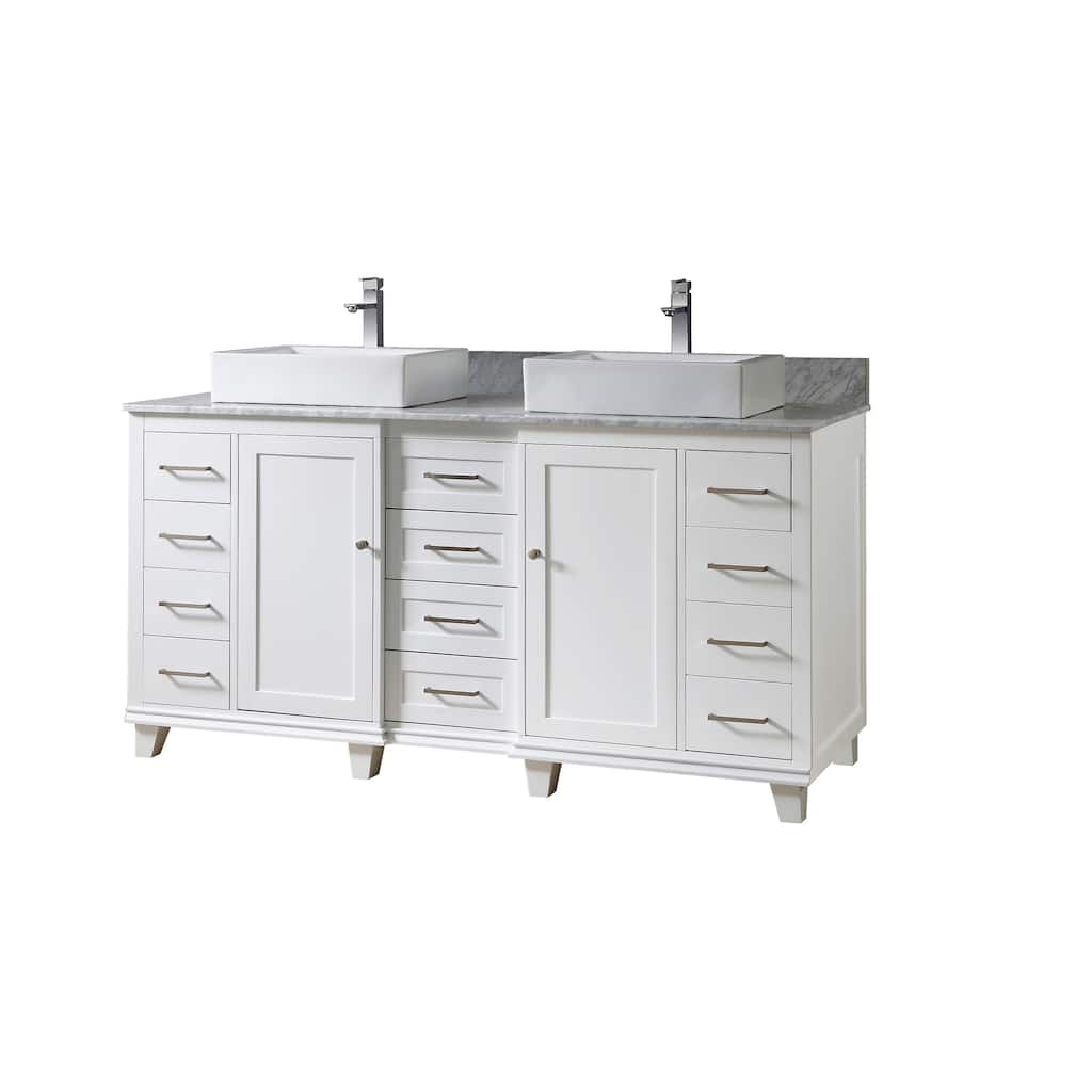Ultimate Classic 72 In. Vanity In White With Carrara White Marble Vanity Top with vessel sinks