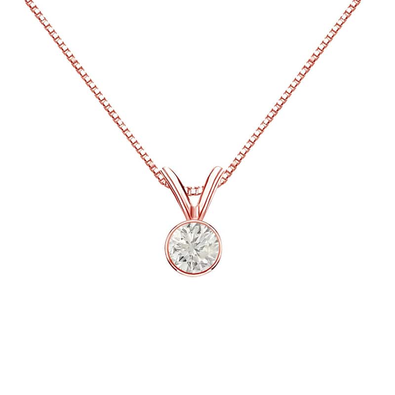 Auriya 1/4ctw Round Solitaire Diamond Necklace 14k Gold Bezel-set (J-K, SI1-SI2) - Rose
