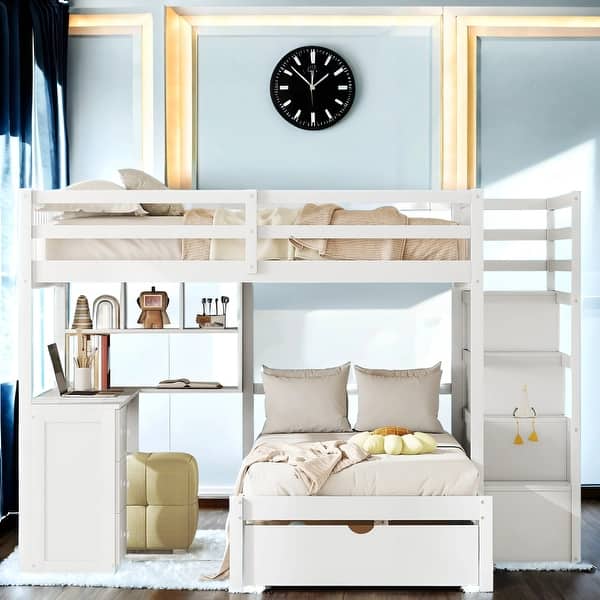 slide 2 of 28, Storage-Savvy Design Full Over Twin Bunk Bed with 3 Additional Drawers White