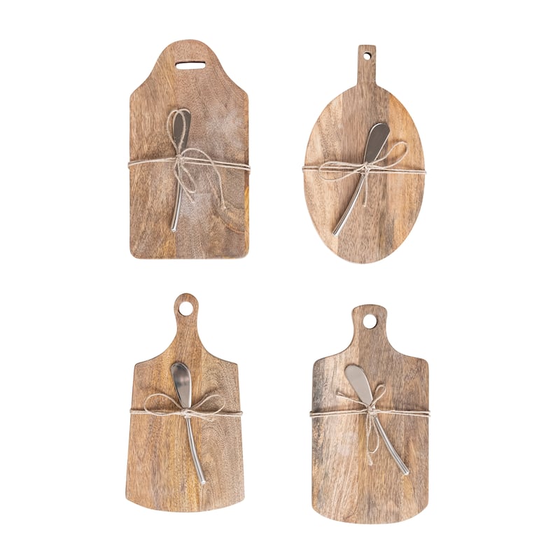 Mango Wood Board with Knife, Set of 2 - 11.0"L x 6.0"W x 1.0"H