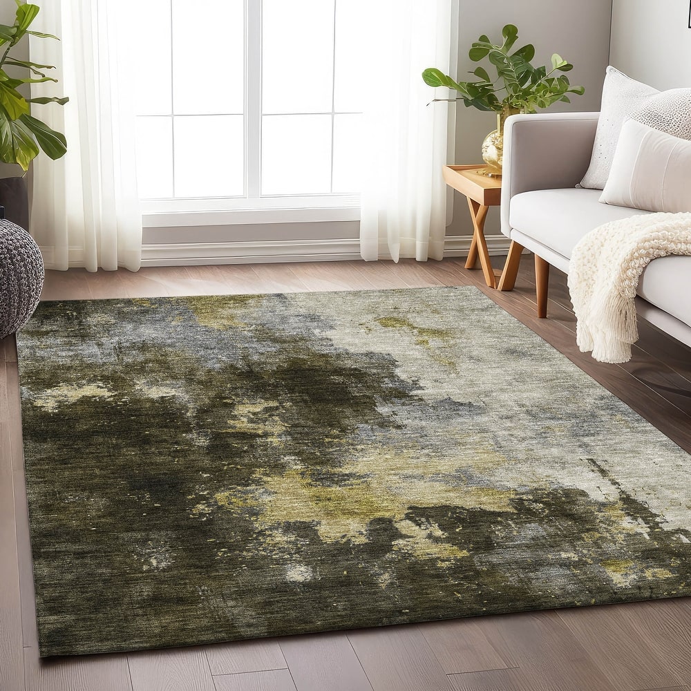 Machine Washable Indoor/ Outdoor Abstract Modern Chantille Rug