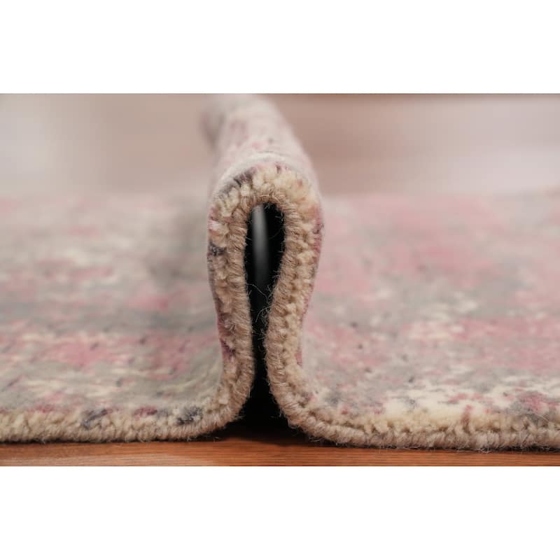 Hand Knotted Oriental Viscose Silk Carpet Modern All-Over Pink Abstract Area Rug - 3' 0'' X 2' 0''