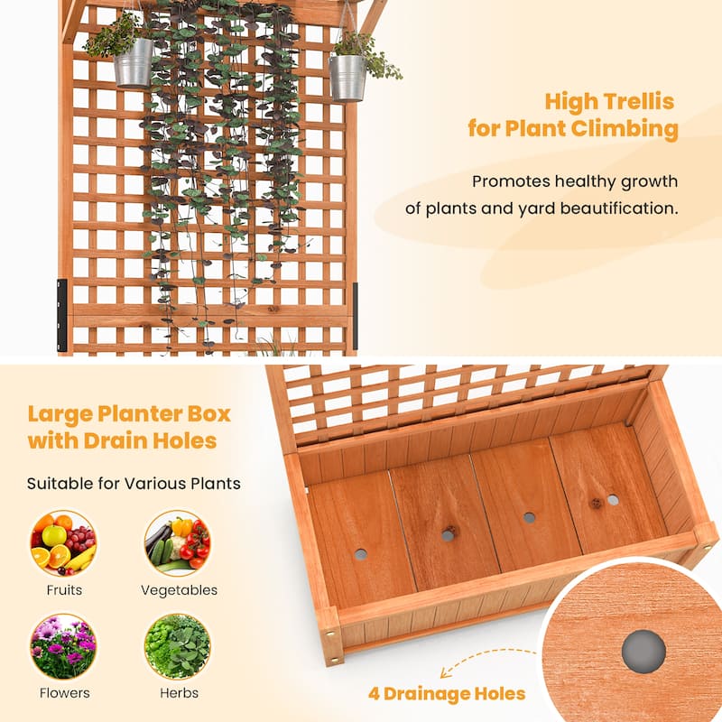 Gymax Wooden Planter Raised Garden Bed w/ Planter Box & Trellis Indoor