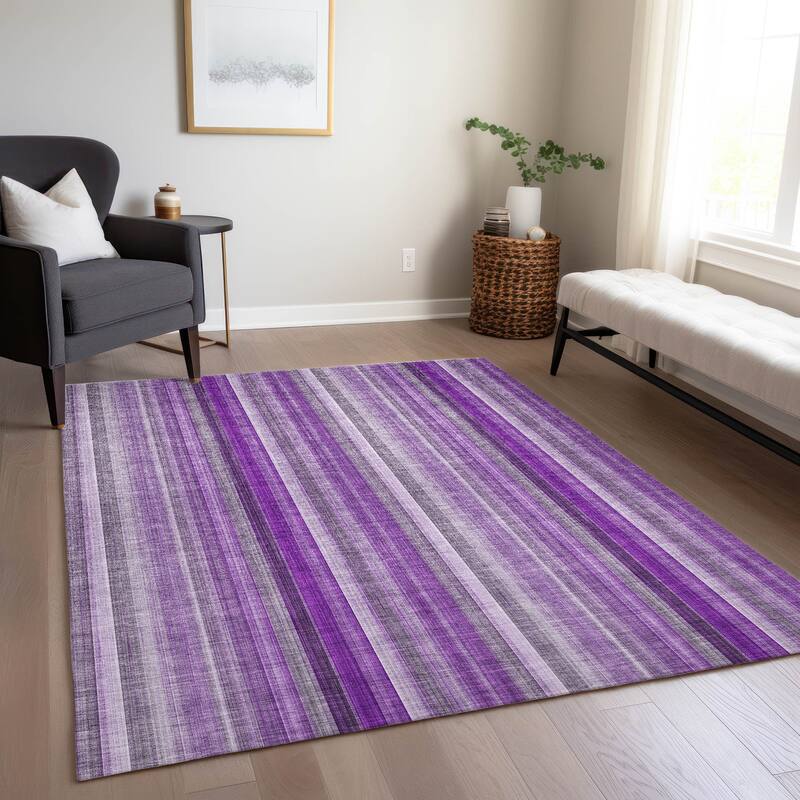 Machine Washable Indoor/ Outdoor Striped Chantille Rug