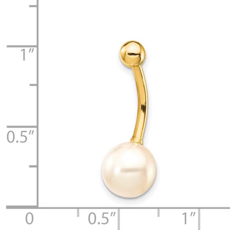 Curata Solid 14k Yellow Gold 8mm Freshwater Cultured Pearl Belly Ring (8mm x 24mm)