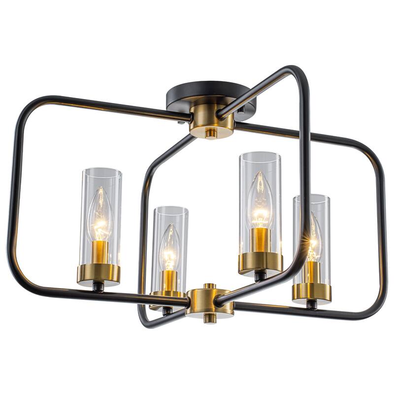 4 Light Industrial Black Metal Flush Mount Ceiling Light with Glass Tube Shade - Dia.20.28-in