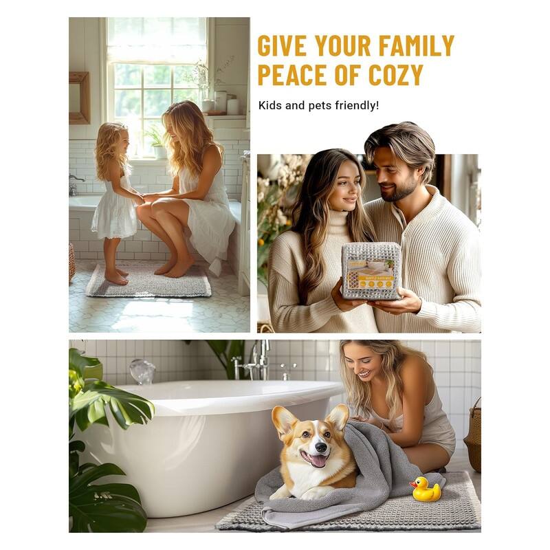 Large Waffle Bath Mat Set, Non Slip Bathroom Mat Set