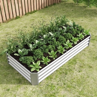 Large Outdoor Raised Garden Bed Metal Deep Root Box Planter, Silver ...