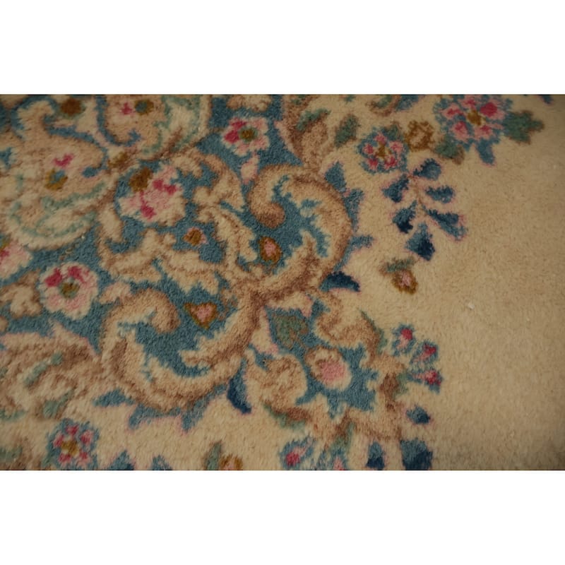 Hand Knotted Oriental 100% Wool Carpet Traditional Floral Beige & Ivories Kerman Area Rug - 8' 0'' X 7' 7''