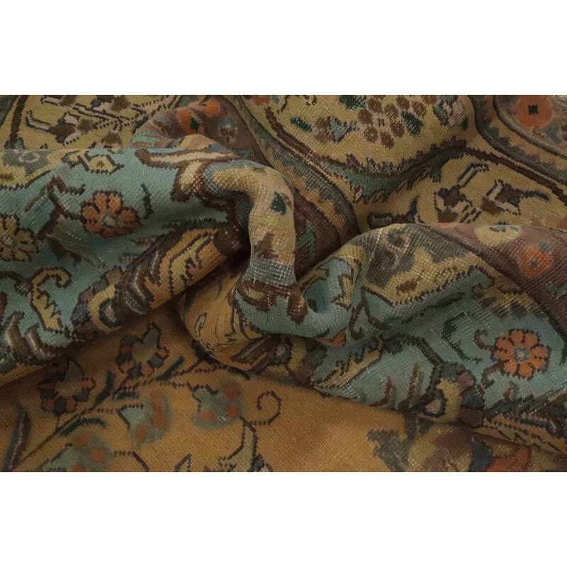 Hand Knotted Oriental 100% Wool Carpet Traditional Floral Yellow & Gold Tabriz Area Rug - 12' 10'' X 9' 10''