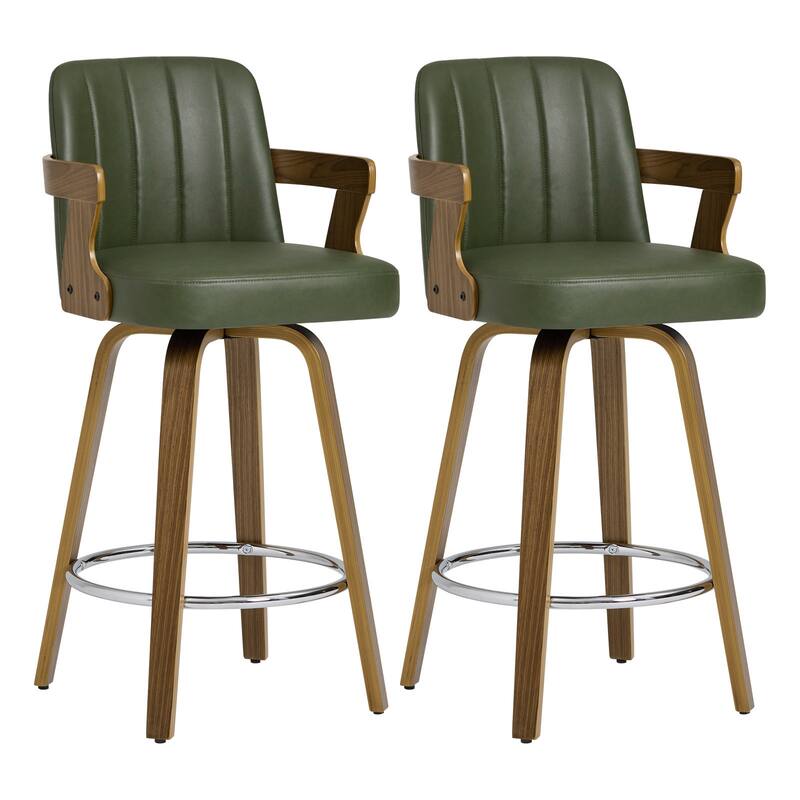Upholstered Swivel Barstool with Arms and Bentwood Legs - 40.8"H x 18.9"W x 19.5"D/19.3"D