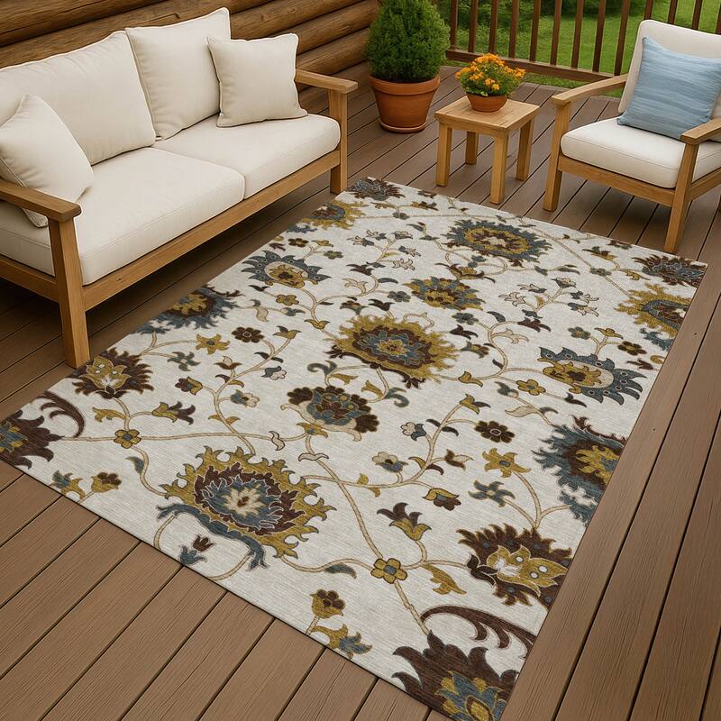 Machine Washable Indoor/ Outdoor Traditional Luna Chantille Rug