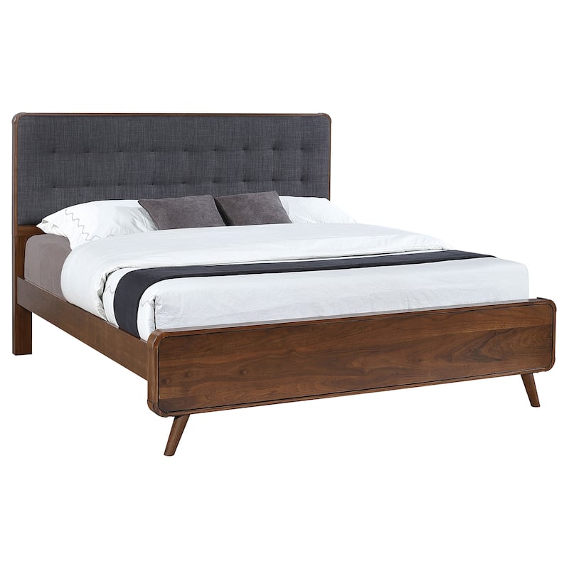 Dark Walnut Eastern King Platform Bed with Tufted Upholstery and Storage Drawers